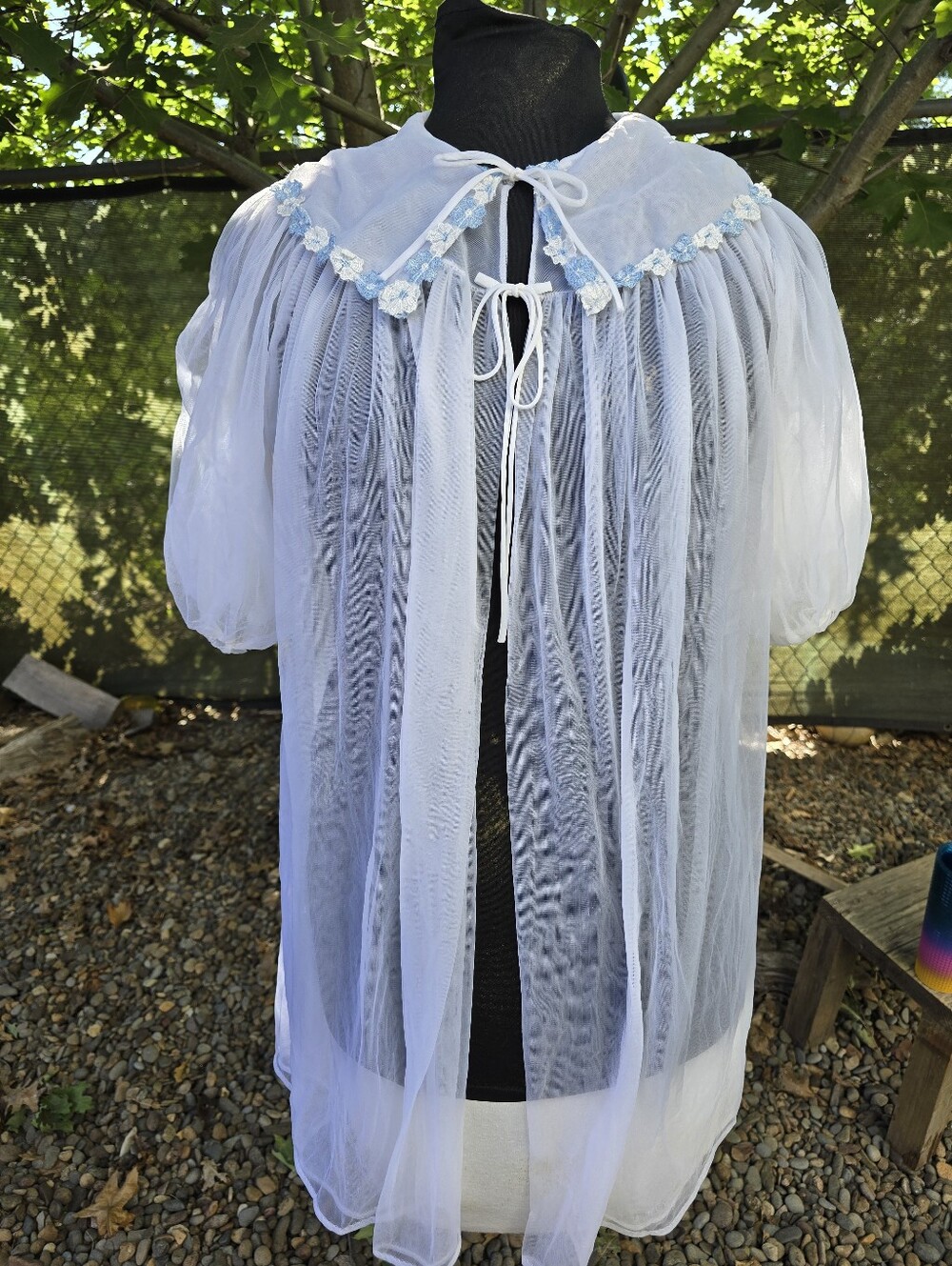 Vtg 1950s GMC White Chiffon Lace Peignoir Robe Ethereal Bridal Pin Up Glamour